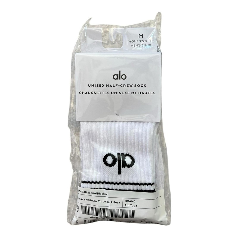 ALO Yoga Half-Crew Socks White Mens Womens M NWT Logo Casual Lifestyle